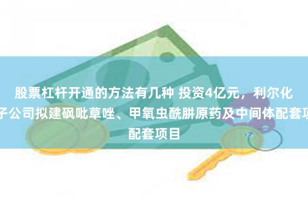 股票杠杆开通的方法有几种 投资4亿元，利尔化学子公司拟建砜吡草唑、甲氧虫酰肼原药及中间体配套项目